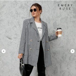 SHEIN Plus Gingham Pocket Front Double Breasted Blazer